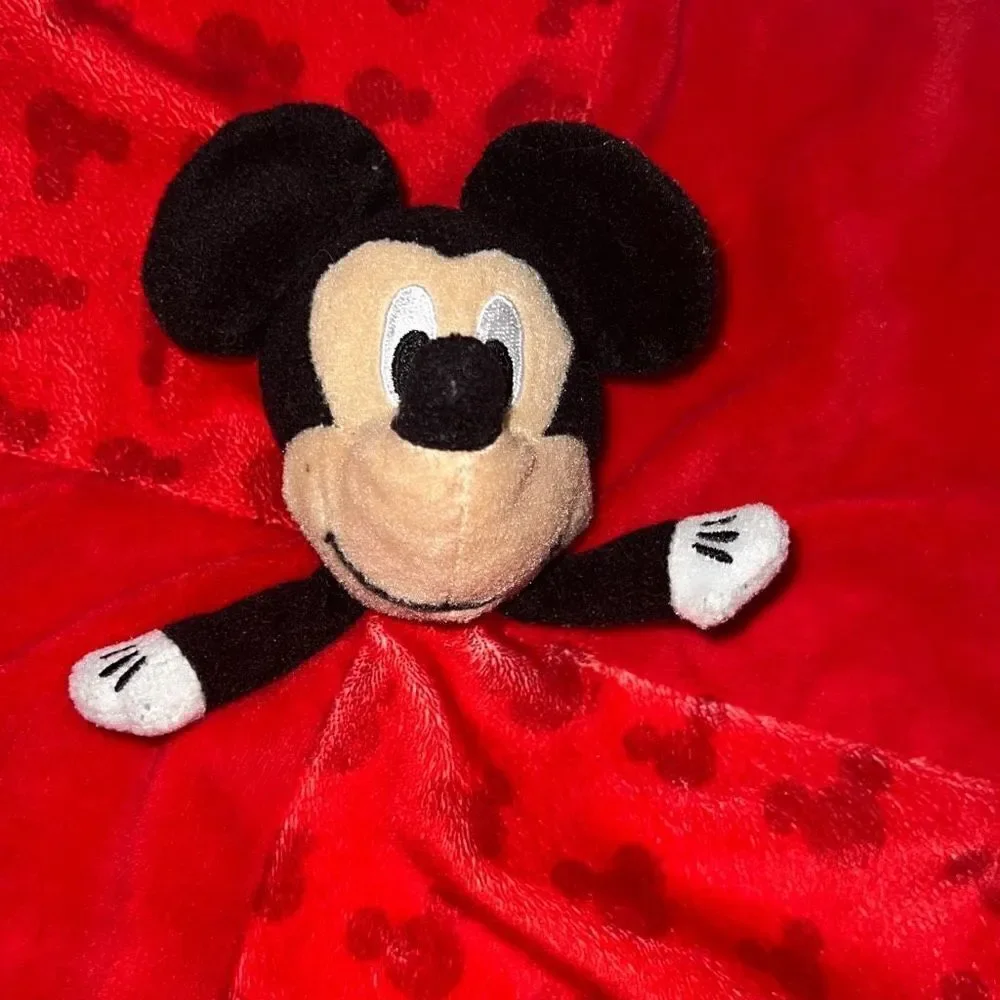 Disney Baby Mickey Mouse Lovey Plush Blanket Red Yellow Crinkle Ears Stuffed